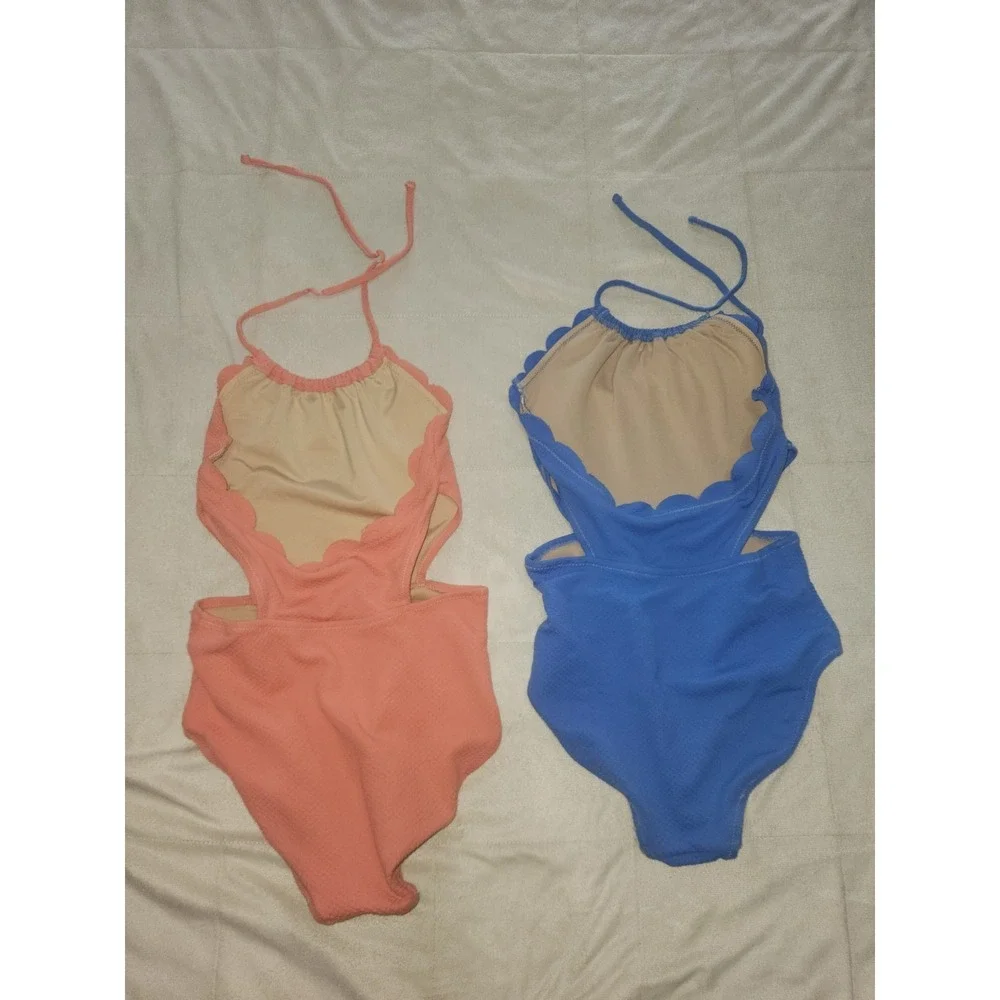 2 Old Navy girl's textured scallop-edged cutout one-piece swimsuits. Med 8